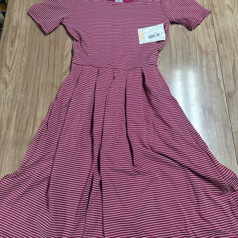 LuLaRoe Pink Striped Casual Dress